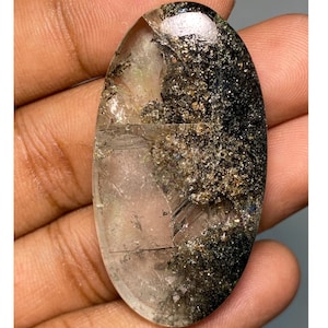 Niedriger Preis Top Lodolith Garten Quarz Cabochon, Erstaunlich Phantom Quarz Oval Form lose Edelstein für Schmuck Stein (82 Cts 46X25X8 mm)