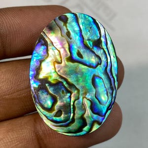 Cabujón de concha de abulón natural de primera calidad, forma ovalada, piedra preciosa suelta para joyería - Piedra preciosa de concha iridiscente, 53,75 ct., 34 x 24 x 7 mm