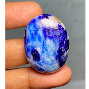 Pierre gemme afghane en vrac, cabochon afghanite réactif aux UV, afghanite bleue de qualité AAA+ pour bijoux (34 x 26 x 9 mm) 62,45 cts