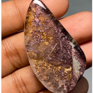 Cabochon de quartz de jardin en lodolite naturel à bas prix, quartz fantôme sur une face, pierre précieuse en vrac polie pour bijoux (78,60 cts, 45 x 24 x 9 mm)
