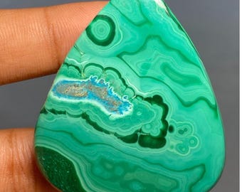 Affordable Malachite Cabochon Loose Gemstone, Natural Malachite For Jewelry Making Macramé Pendant, Weight -120 CT , Size - 50x42x6 MM