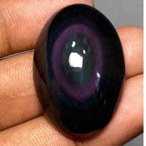 Cabochão de obsidiana arco-íris 100% natural de alta qualidade, formato oval, semiprecioso, pedra preciosa solta, 33x22x11 mm, 48,35 cts