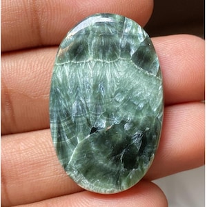 Cabochão oval de pedra preciosa serafinita natural, pedra semipreciosa solta para uso em pingente de prata (35x22x4mm, 34,45cts)