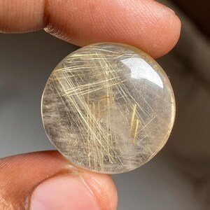 Cabochão de rutilo dourado muito atraente, pedra preciosa solta de quartzo, com parte traseira plana para fabricação de joias, pedra rutilada (36 quilates, 23 x 23 mm)