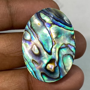 Cabujón de concha de abulón 100 % natural, forma ovalada, piedra preciosa suelta para joyería - Piedra preciosa de concha iridiscente natural, 46 ct., 32 x 23 x 7 mm