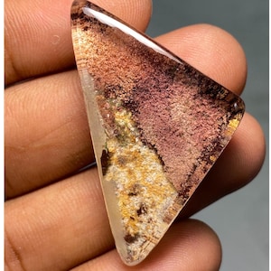 Cabochon de quartz de jardin lodolite, quartz fantôme naturel, pierre précieuse en vrac polie sur une face pour bijoux, pierre d'argent (53,50 cts, 41 x 23 x 10 mm)