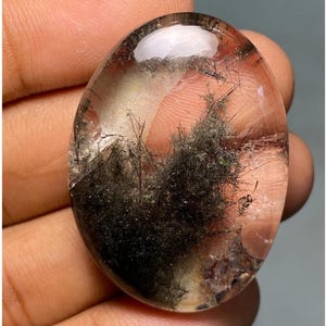Cabochão de quartzo verde lodolita para jardim, quartzo fantasma, pedra preciosa solta polida de um lado para joias, pedra prateada faça você mesmo (92,65 cts 39x28x10 mm)