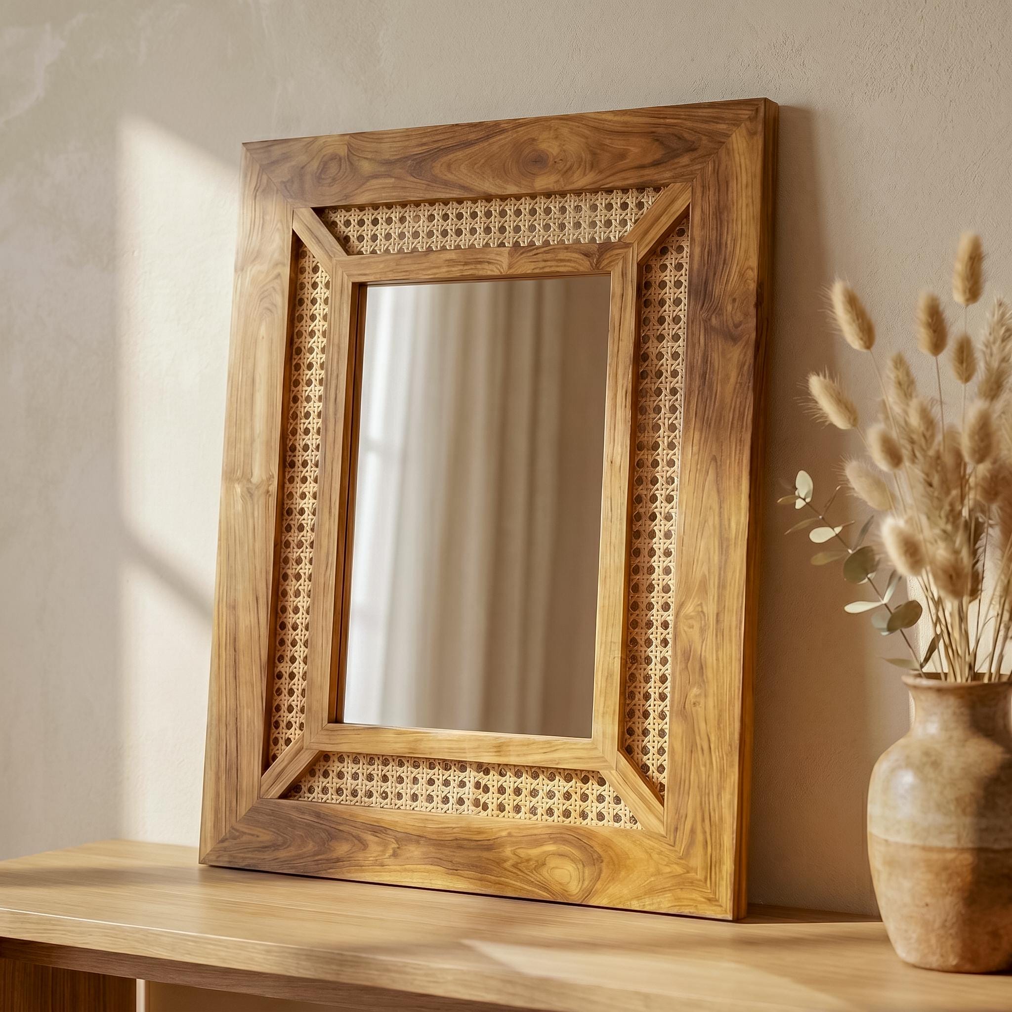 鏡 Vintage Rattern Mirror Vintage Rattan Mirror - Etsy