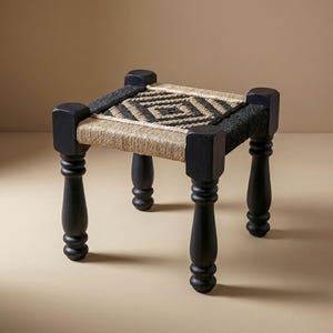 Manji Handwoven Jute Stool | Small Square Rope Footstool | Boho Accent Stool