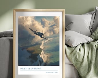 Póster de la Batalla de Inglaterra, Acantilados Blancos de Dover, Impresión del Blitz, Segunda Guerra Mundial, Spitfire, Luftwaffe, RAF, Messerschmitt, Historia, Arte del Canal de la Mancha