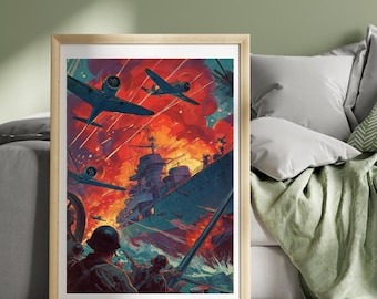 Pearl Harbor WWII Poster – 1941 Attack Vintage War Art Print, Military History Wall Decor, World War 2 Artwork, Veteran Gift, Pacific