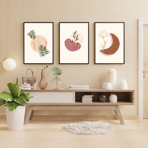 Botanical Boho Wall Art Set: Terracotta & Green Prints - Modern Minimalist Home Decor