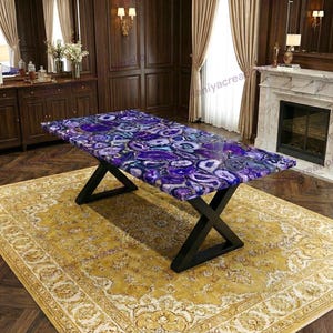 Mesa rectangular de ágata verde personalizada, mesa de comedor y de centro de ágata, decoración de lujo imagen 4