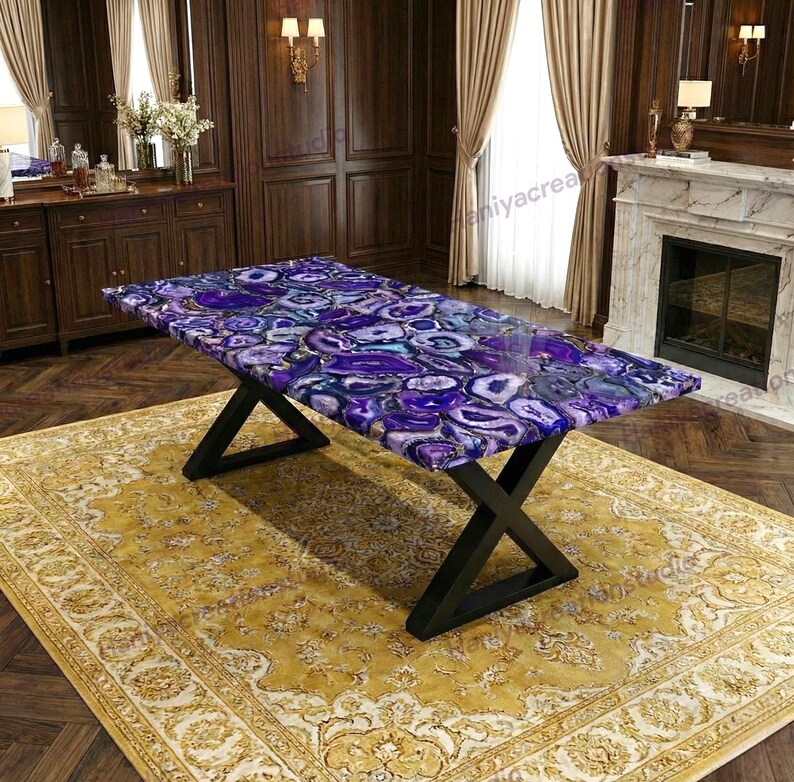 Mesa rectangular de ágata verde personalizada, mesa de comedor y de centro de ágata, decoración de lujo imagen 4
