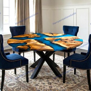 Creative Blue Epoxy Resin Dining Table | Round Custom Table | Modern Furniture