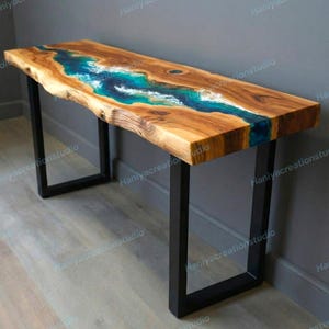 Handmade Ocean Epoxy Resin Console Table: Narrow Entryway Furniture