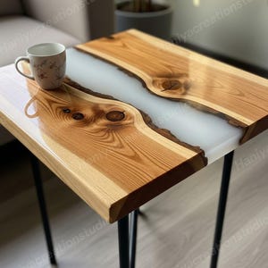 Luxury White Epoxy Resin & Wood Square Table – Contemporary Home Décor