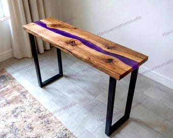 Live Edge Wood & Resin Console Table, Custom Narrow Entryway Hallway Table