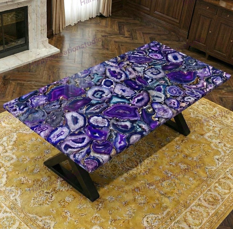 Mesa rectangular de ágata verde personalizada, mesa de comedor y de centro de ágata, decoración de lujo imagen 2