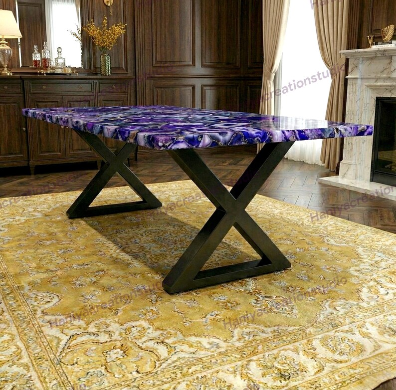 Mesa rectangular de ágata verde personalizada, mesa de comedor y de centro de ágata, decoración de lujo imagen 3