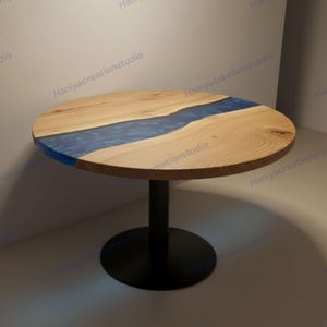 Metallic Blue Epoxy Resin Wood Round Coffee Table – Handcrafted Luxury Centerpiece