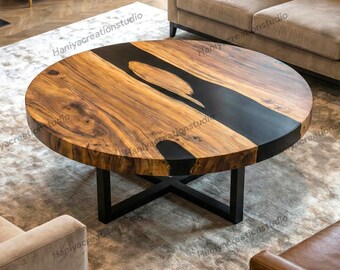 Hardwood Black Epoxy Table, Custom Coffee Table, Resin Dining Furniture, Handmade Solid Wood Accent