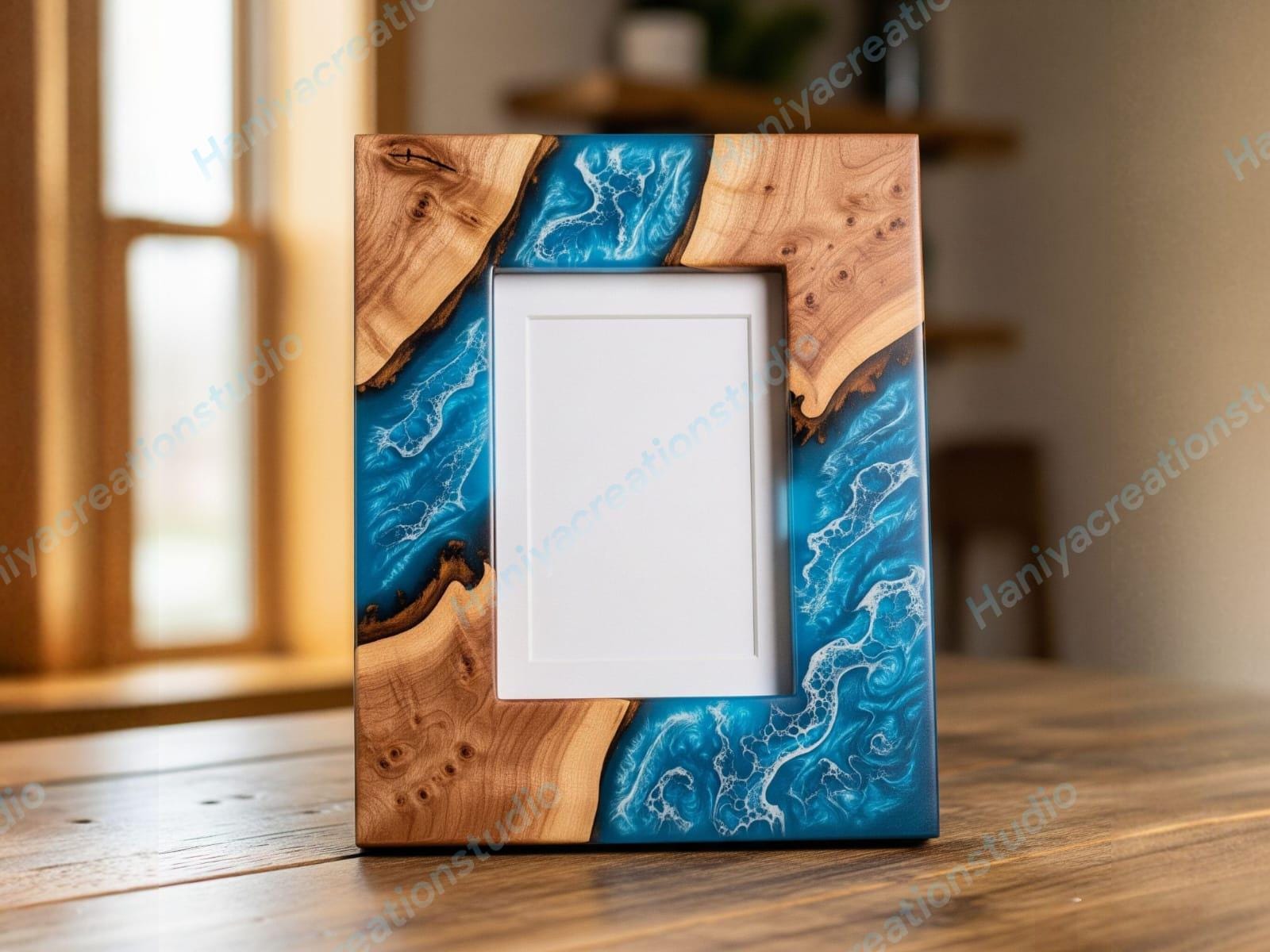Handmade Ocean Wave Resin & Wood Picture Frame Coastal Wall Décor
