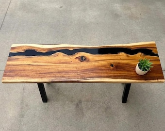 黒エポキシ樹脂木製細型コンソールテーブル｜オーダーメイド玄関テーブル