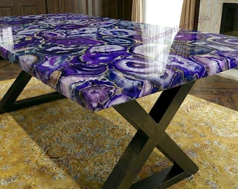 Custom Rectangular Green Agate Table, Agate Dining & Coffee Table, Luxury Decor