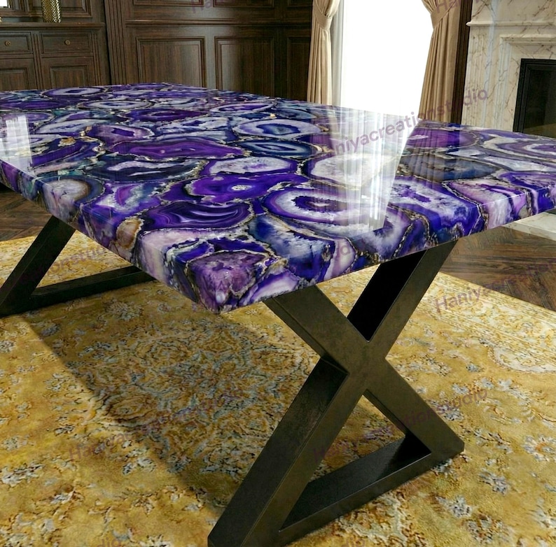 Mesa rectangular de ágata verde personalizada, mesa de comedor y de centro de ágata, decoración de lujo imagen 1
