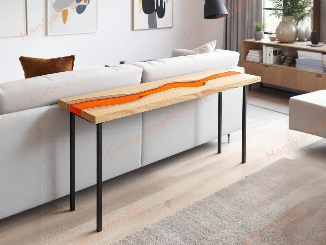 Handmade Narrow Epoxy Console Table: Rustic Orange Hallway Decor - Etsy