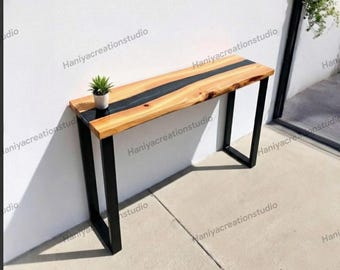 Handmade Live Edge Epoxy Console Table: Narrow Table For Entryway,Hallway and Behind Sofa
