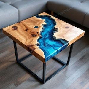 Handmade Ocean Resin Coffee Table: Wood & Epoxy Living Room Centerpiece