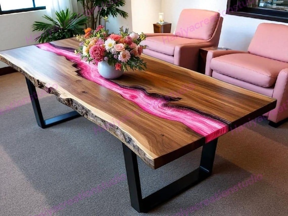 Metallic Pink Epoxidharz & Holz Tisch - Custom Size Couch oder Esstisch