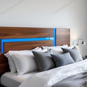 King Size Clear Blue Resin & Live Edge Wood Bed Headboard, Artistic Bedroom Accent, Luxury Bedroom Décor, Live Edge Wooden Accent Piece.