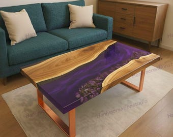 Purple Heart Table, Epoxy Resin Table, Modern Coffee Table, Custom