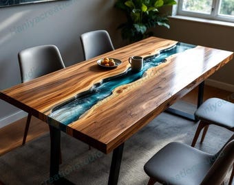 Mesa de lujo Aqua Epoxy River: Muebles artesanales de madera y resina oceánica.