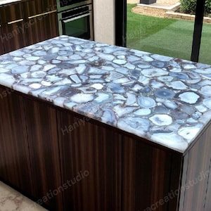 Grey Agate Countertop – Modern Kitchen Island Surface & Worktop, Elegant Natural Stone Countertop for Luxury Kitchen and Hotel.