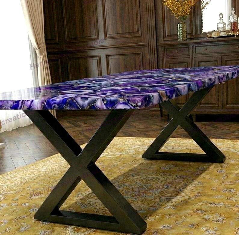 Mesa rectangular de ágata verde personalizada, mesa de comedor y de centro de ágata, decoración de lujo imagen 5