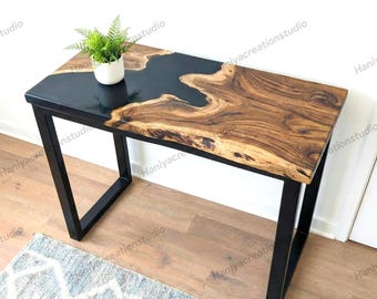 Custom Rustic Wood Epoxy Narrow Console Table | Entryway Hallway Sofa Back Table