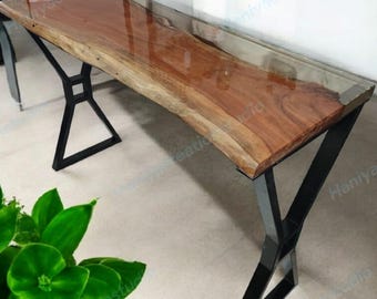 Consola de resina epoxi transparente: muebles de madera modernos hechos a mano