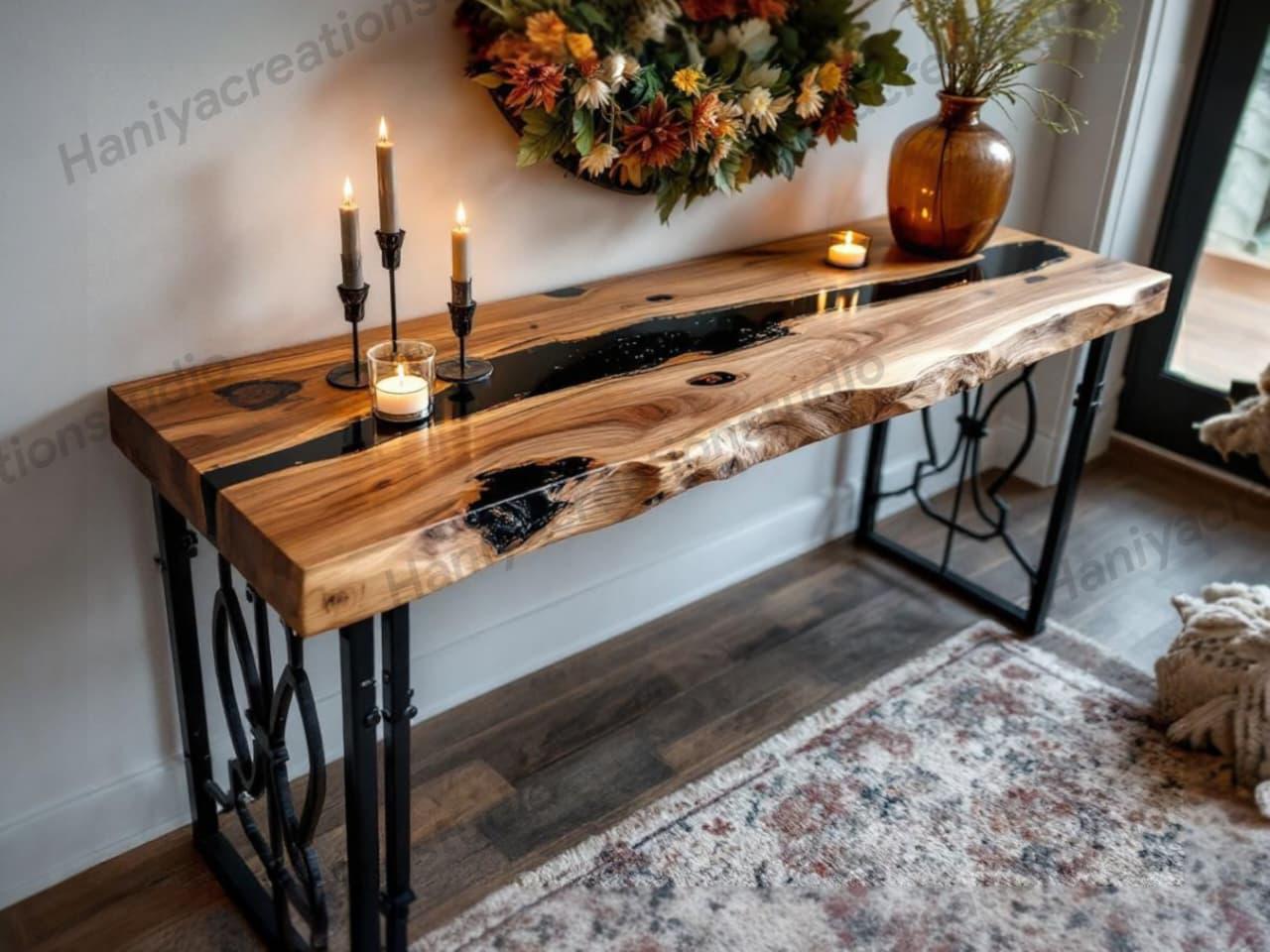 Handmade Live Edge Epoxy Console Table: Rustic Slim Entryway Decor - Etsy