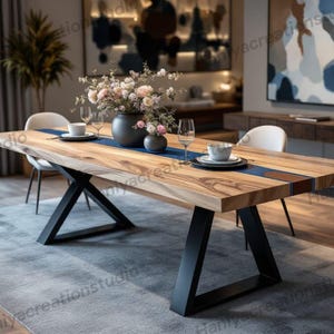 Mesa de resina negra hecha a mano: moderna mesa de comedor, de centro y de sofá de madera epoxi.