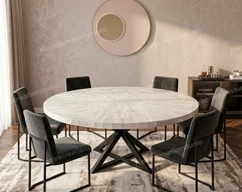 Mesa de comedor redonda de selenita natural hecha a mano, muebles de piedra de lujo.