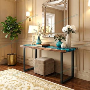 Tavolo consolle in resina epossidica verde smeraldo: tavolo personalizzato per ingresso e corridoio