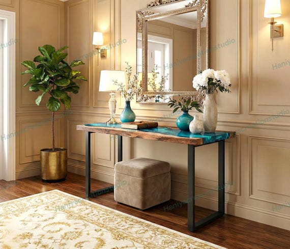 Emerald Green Epoxy Console Table: Custom Table for Entryway and Hallway