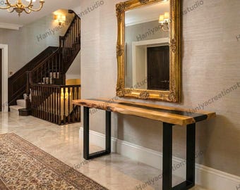 Black Epoxy Resin & Wood Narrow Console Table | Entryway and Hallway Furniture