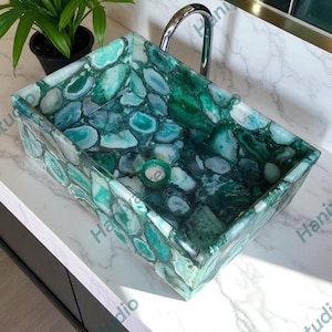 Luxury Green Agate Rectangular Wash Basin – Elegant Natural Stone Bathroom Sink, Modern Agate, Sink Natural Stone Wash Basin for Bathrooms