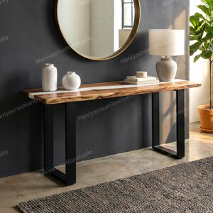 Table console époxy blanche faite main : table de canapé d'entrée moderne et table étroite de couloir