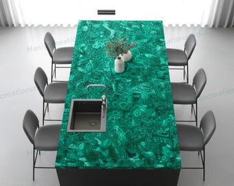 Green Malachite Luxury Kitchen Countertop – Handcrafted Natural Gemstone Slab Island